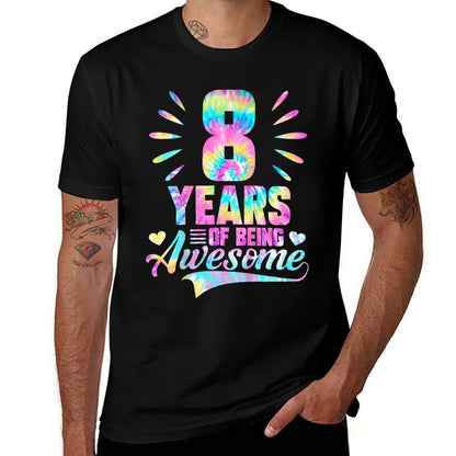 8th Birthday Gift Idea Tie-Dye 8 Year Of Being Awesome  Vintage-inspired T-Shirt