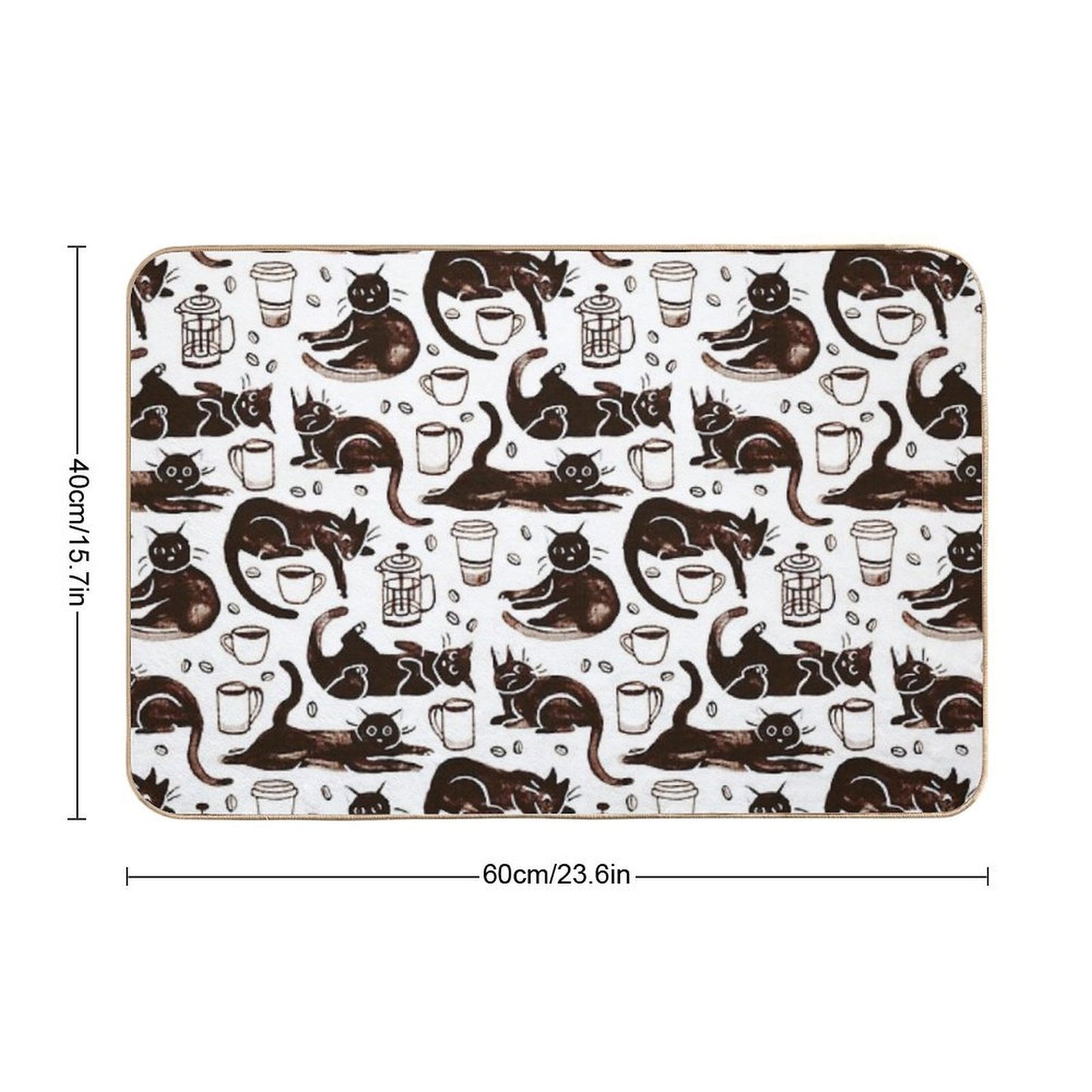 Gouache Black Cats & Coffee  Long-Lasting Bath Mat