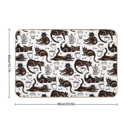 Gouache Black Cats & Coffee  Long-Lasting Bath Mat