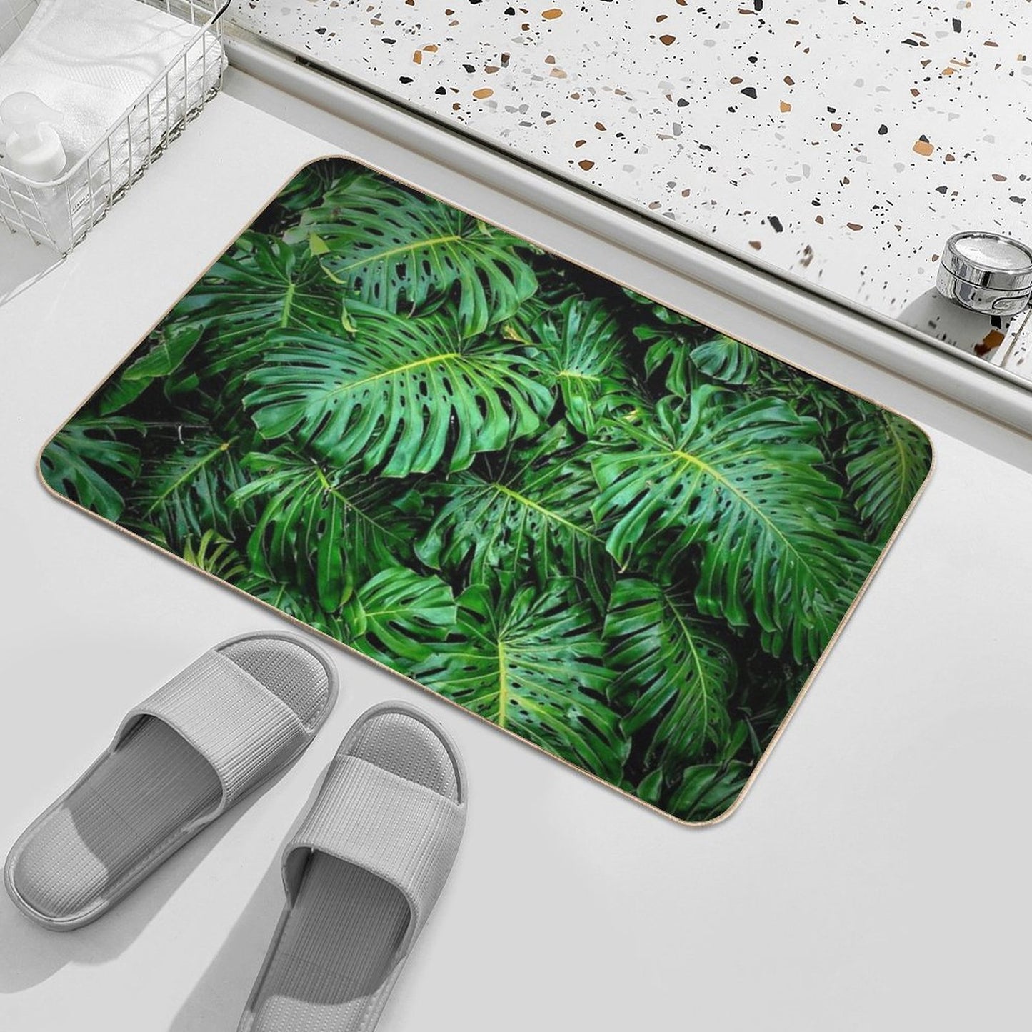 Monstera Deliciosa Tropical Green Foliage  Easy Maintenance Bath Mat
