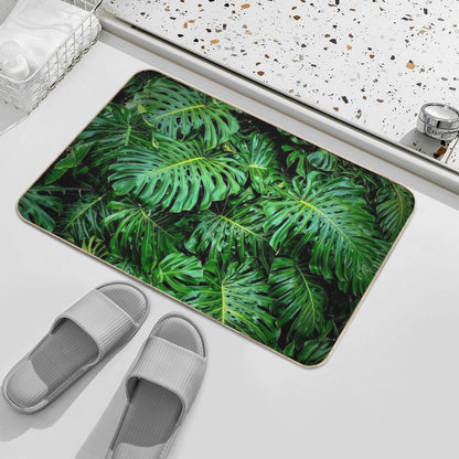Monstera Deliciosa Tropical Green Foliage  Easy Maintenance Bath Mat