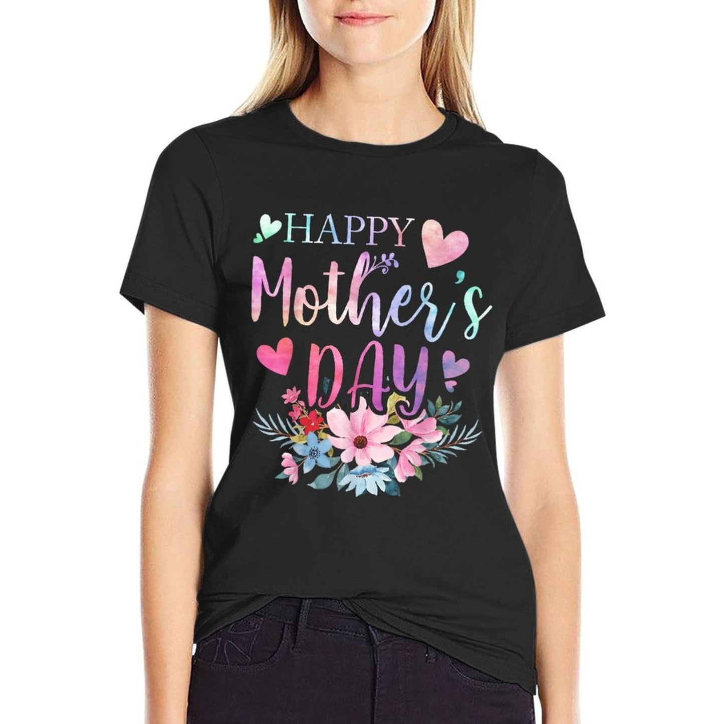 Happy Mother's Day With Floral Mom Mommy Grandma  Graphic-printed T-Shirt