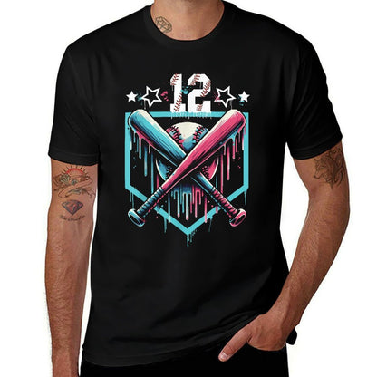 Baseball Drip 12th Birthday Boys Number 12 Youth 12 Year Old  Tagless Design T-Shirt