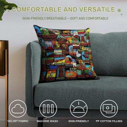 American National Parks Vintage Travel Decal Bomb Soft Ultra-Soft Texture Throw Pillow