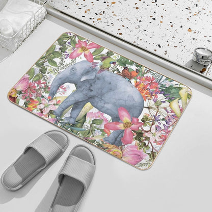 Elephant in Flower Jungle Botanical Garden  Slip-Resistant Bath Mat