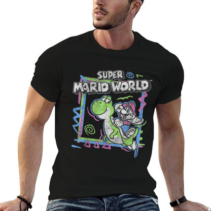 Super Mario World 90's Neon Abstract Nintendo Yoshi Ride  Heathered Texture T-Shirt