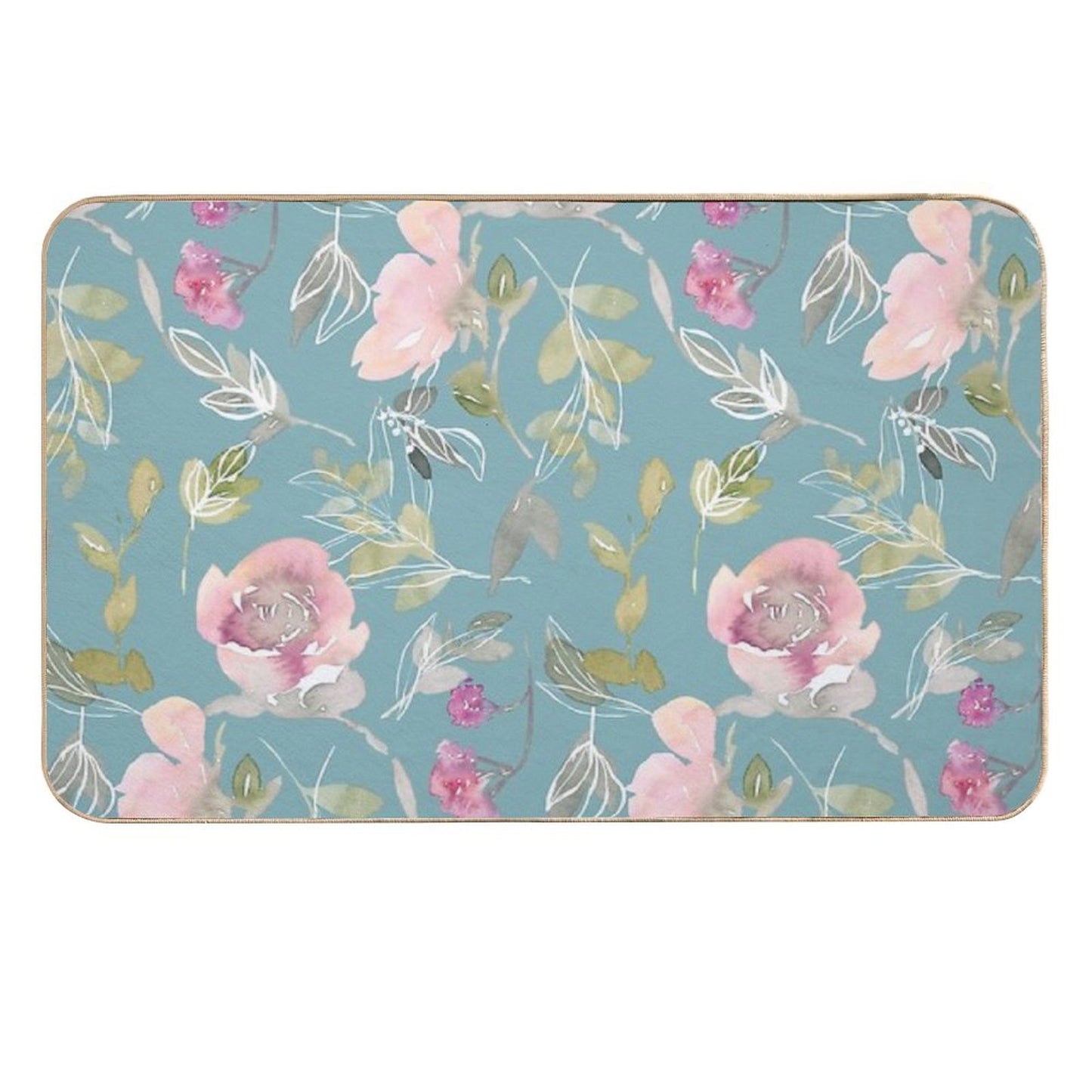 Watercolor Floral Pattern  Stain-Proof Bath Mat