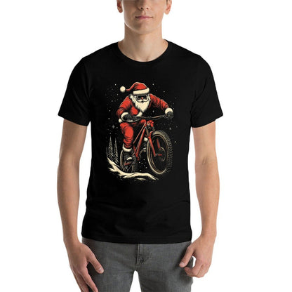 Santa Claus Riding Mountain Bike Christmas Funny MTB Biker  Tagless Design T-Shirt