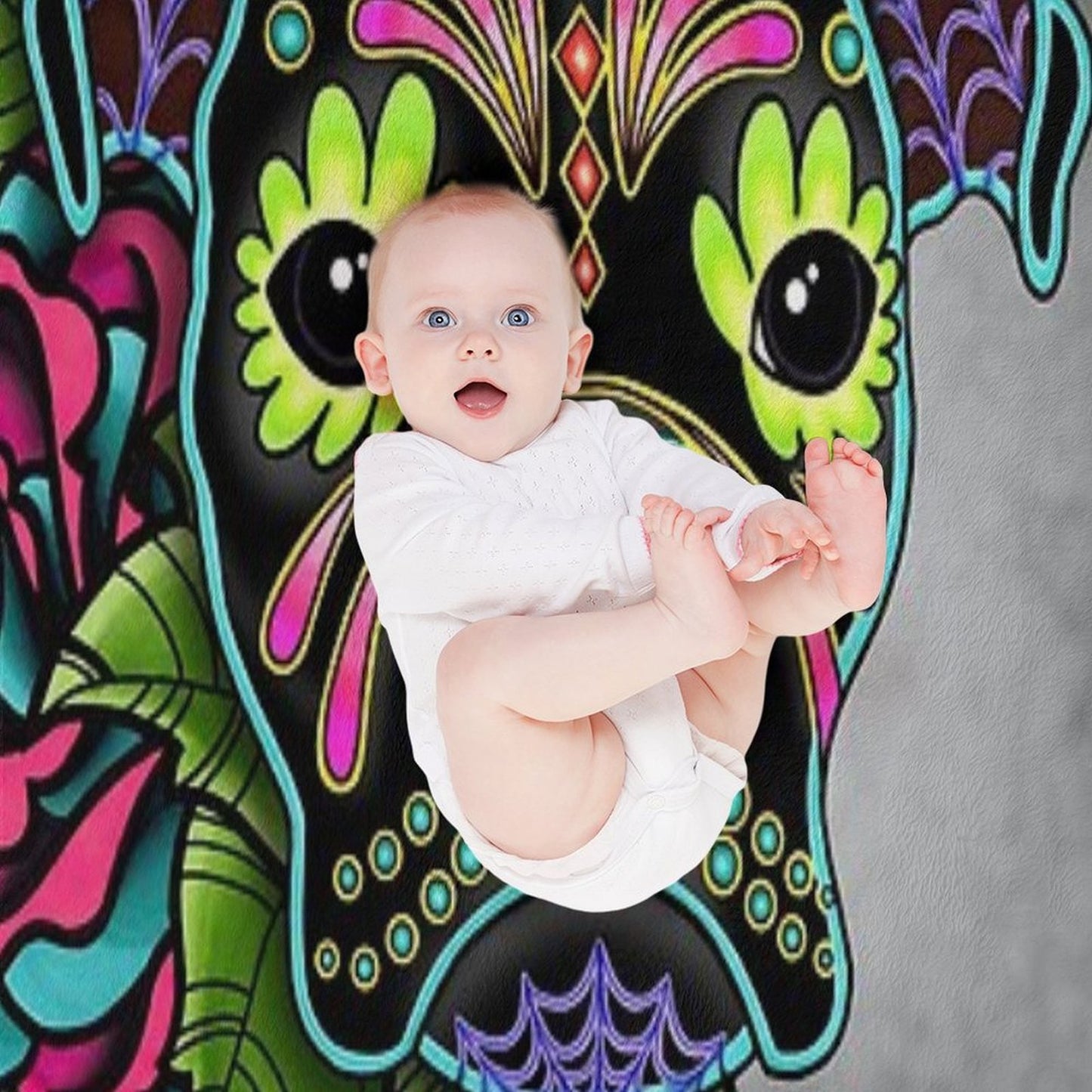 Boxer in Black- Day of The Dead Sugar Skull Dog Anti-pilling Throw Blanket