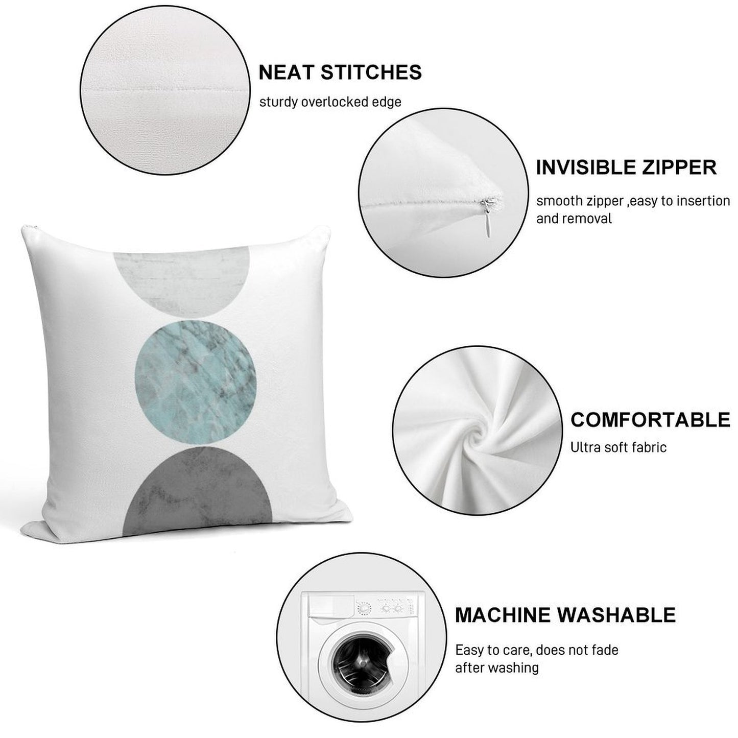 3 Circles Teal And Gray Soft Home Decor Throw Pillow