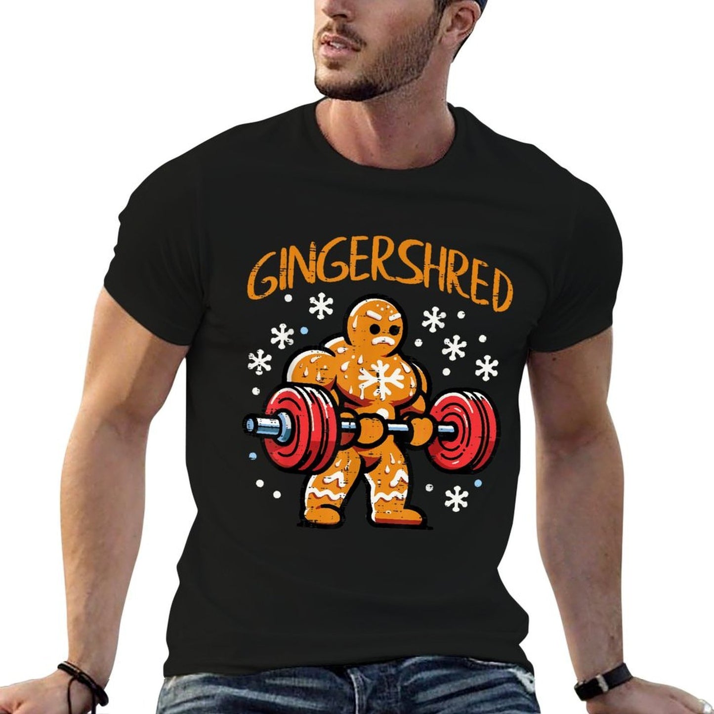 Christmas Gym Gingerbread Gingershred Xmas Workout Men Women  Rolled Sleeves T-Shirt