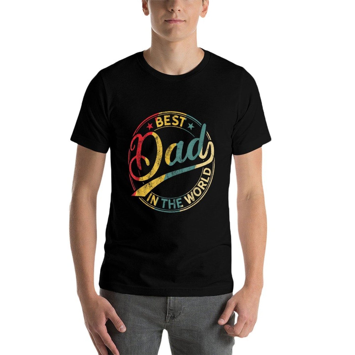 Best Dad in The World Father's Day Vintage Dad  Ribbed Collar T-Shirt