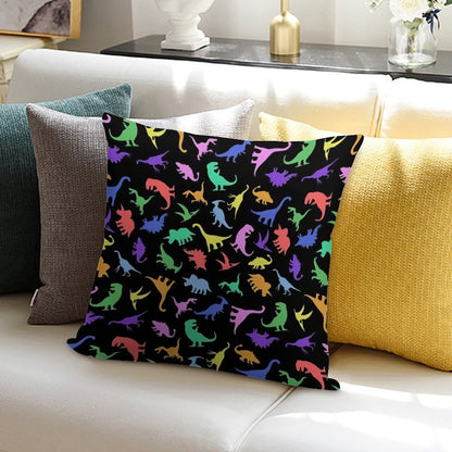 Fun Dinosaur Pattern (Black Background) Soft Durable Construction Throw Pillow