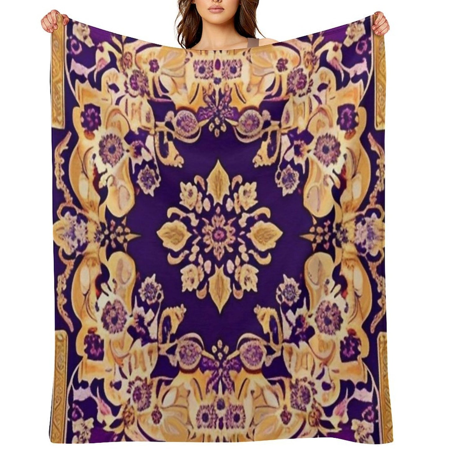 Purple And Gold Persian Floral Shrink-resistant Throw Blanket