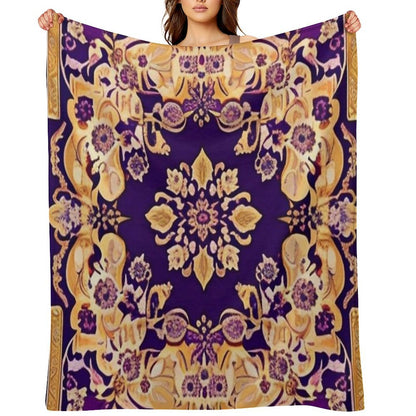 Purple And Gold Persian Floral Shrink-resistant Throw Blanket