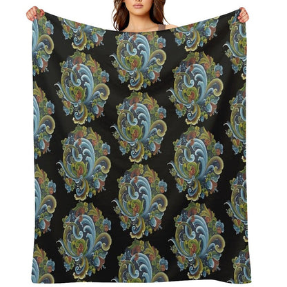 Traditional Norwegian Telemark Rosemaling Velvety-soft Throw Blanket