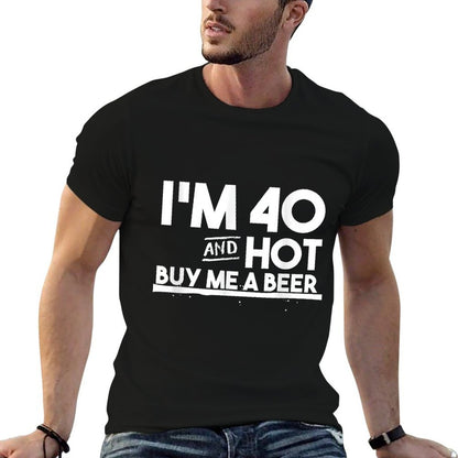 Funny 40th Birthday - I'm 40 And Hot - Buy Me A Beer  Heathered Texture T-Shirt