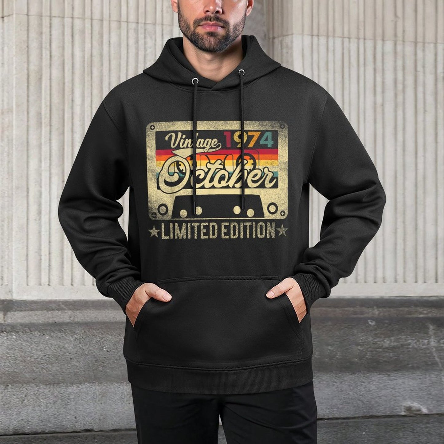 October 1974 Retro 50th Birthday Limited Edition Vintage Shape Retention Hoodie