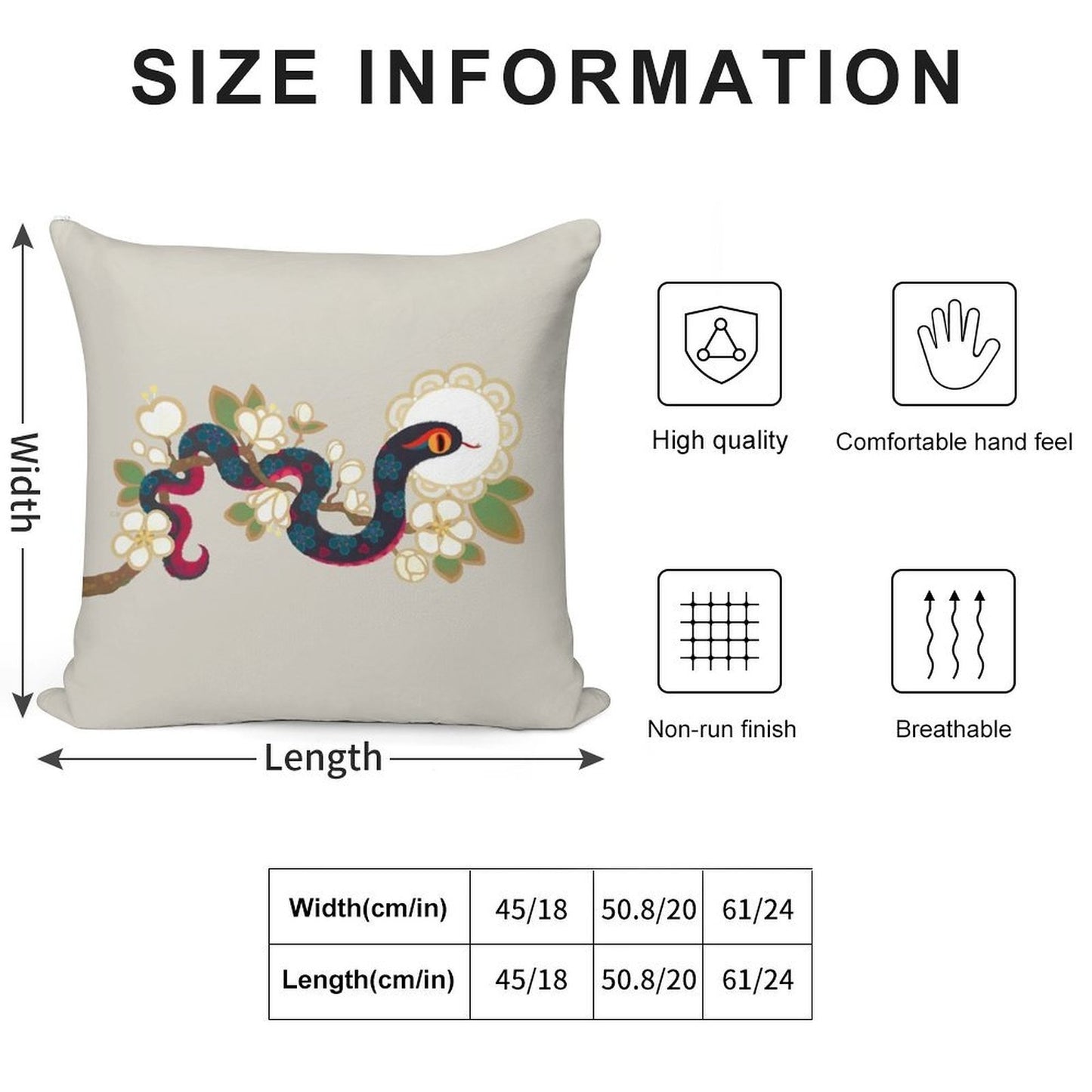Snake And Flowers 2 Soft Hidden Zipper Throw Pillow