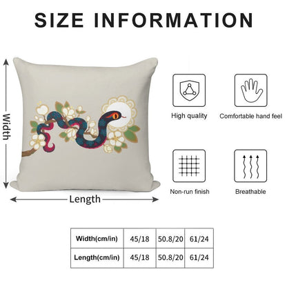 Snake And Flowers 2 Soft Hidden Zipper Throw Pillow