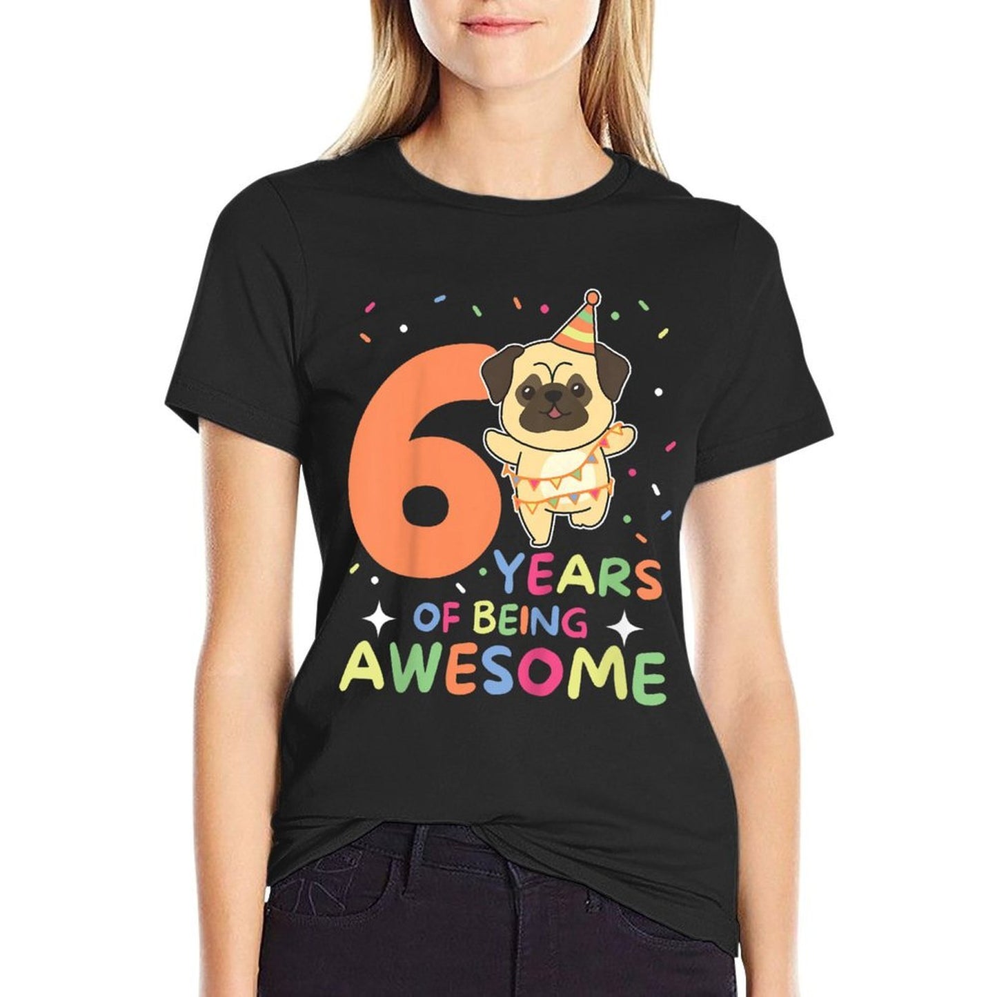 Kids Pug 6th Birthday For Kids Six Years Old  Slim-fit Cut T-Shirt