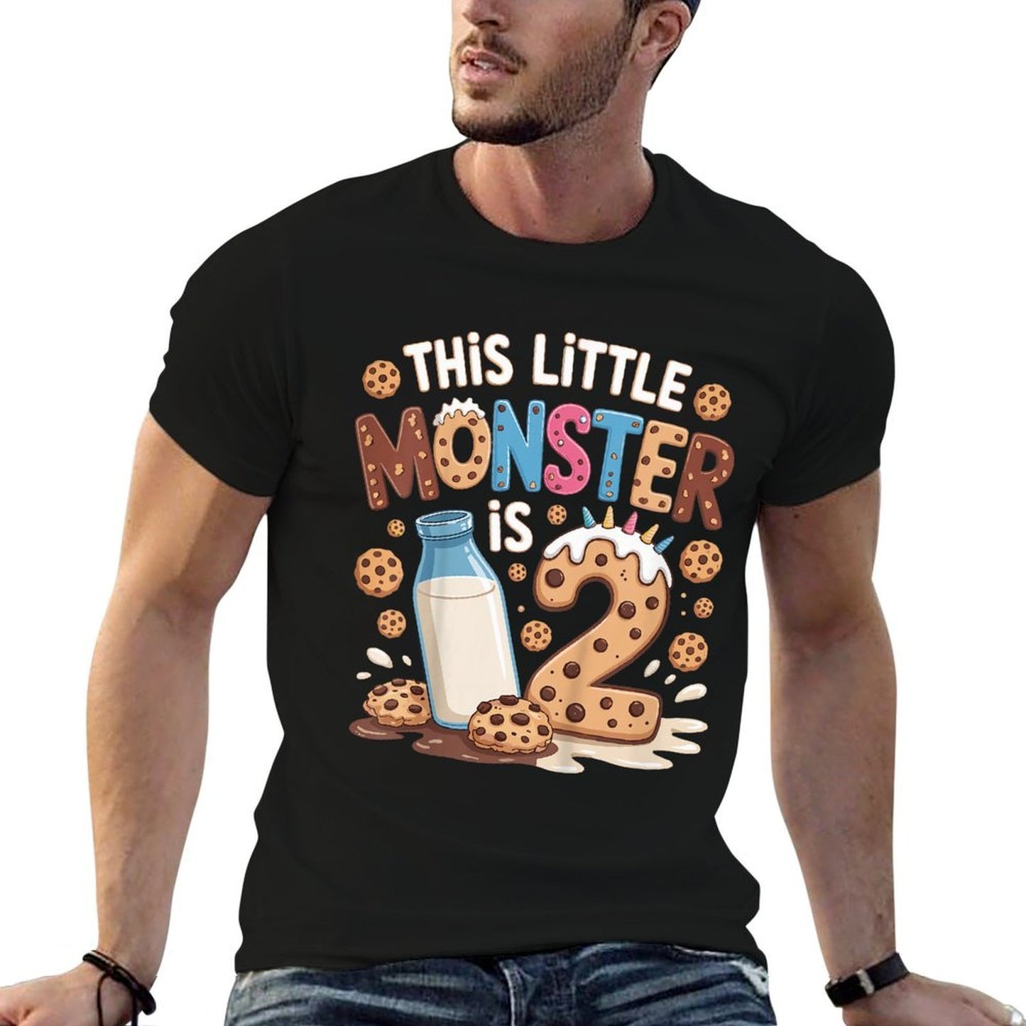 Kids This Little Monster Is 2 Birthday Milk 2nd Bday Boy Girl Comfortable T-Shirt