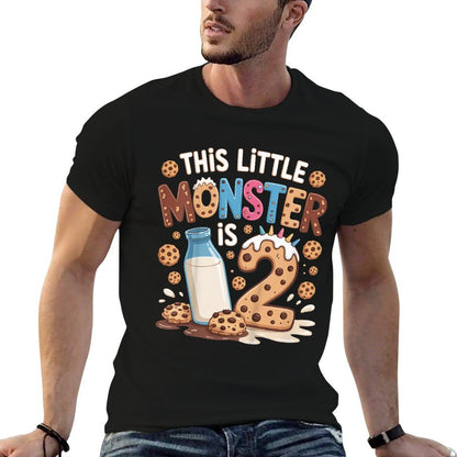 Kids This Little Monster Is 2 Birthday Milk 2nd Bday Boy Girl Comfortable T-Shirt