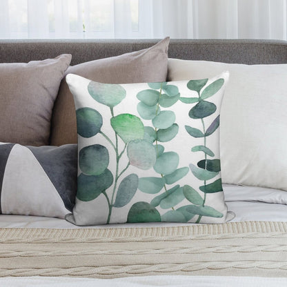 Watercolor, Eucalyptus, Leaves, Botanical, Painting, Green Soft Shrink-Resistant Throw Pillow