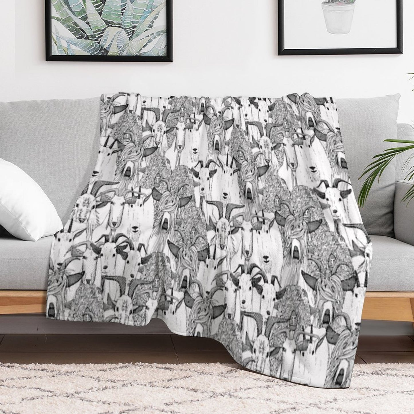 Just Goats Black White Durable Throw Blanket