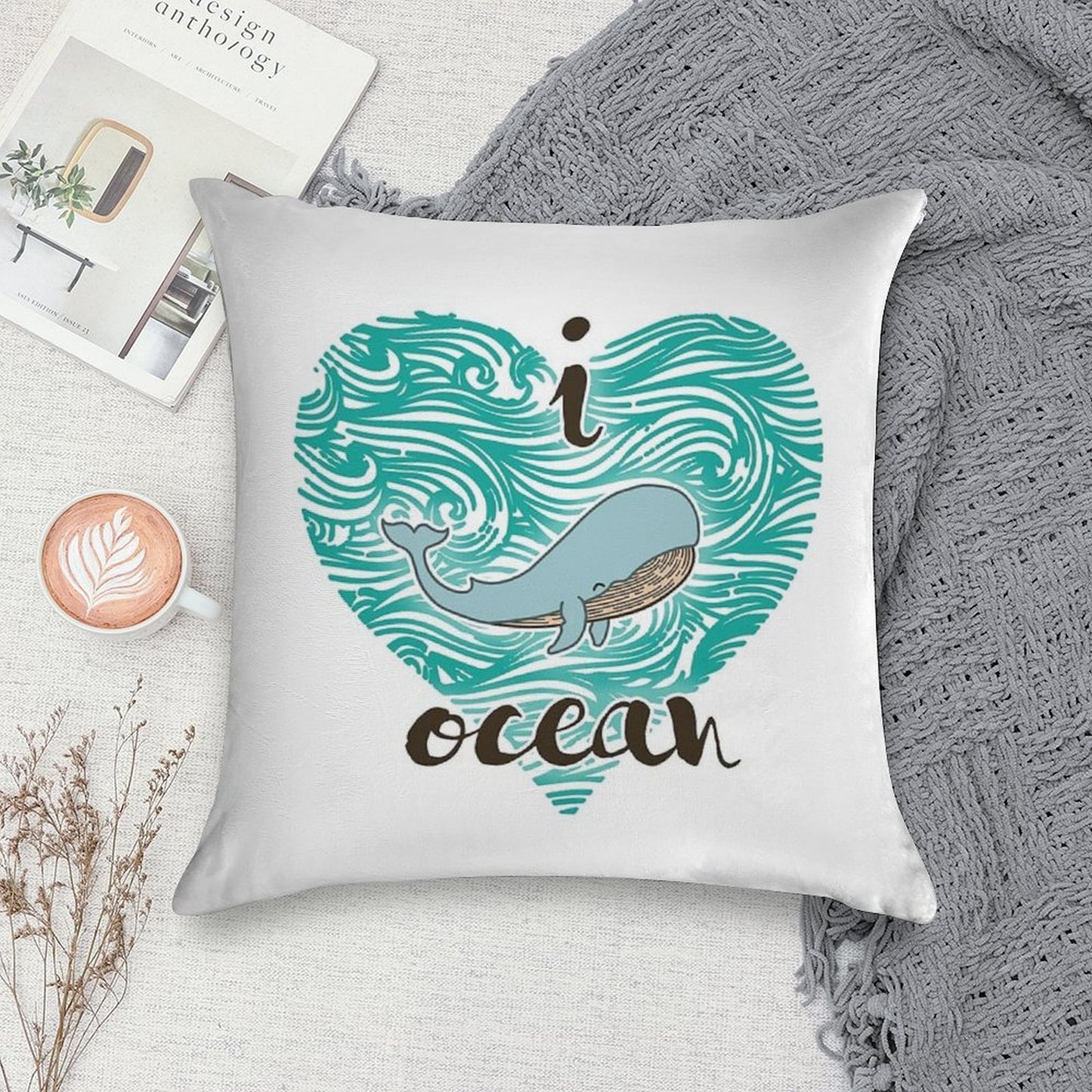 I Love Ocean (happy Whale) Ocean Soft Style Accent Throw Pillow
