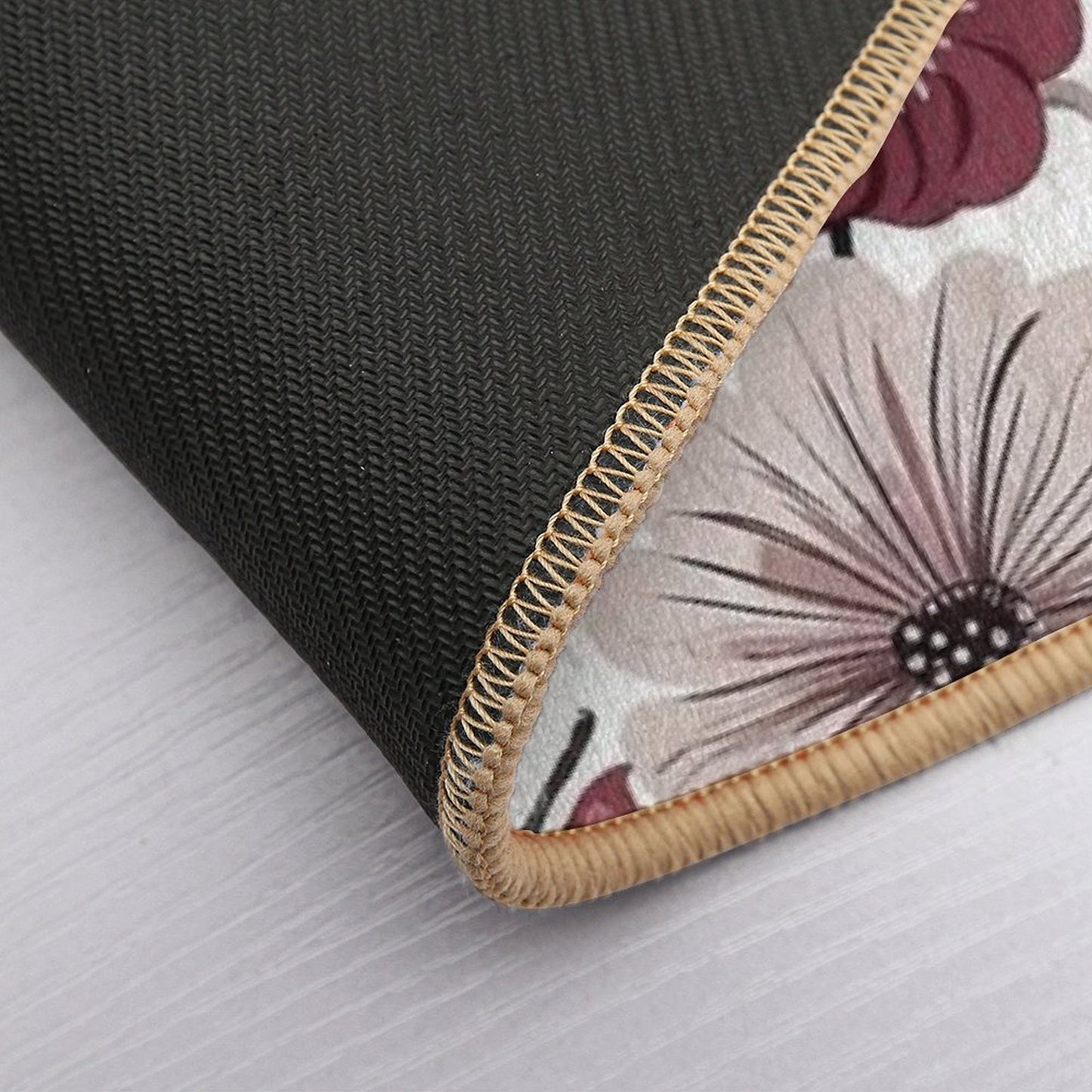 Deep Burgundy, Grey & White Scandi Floral Pattern  Repositionable Bath Mat