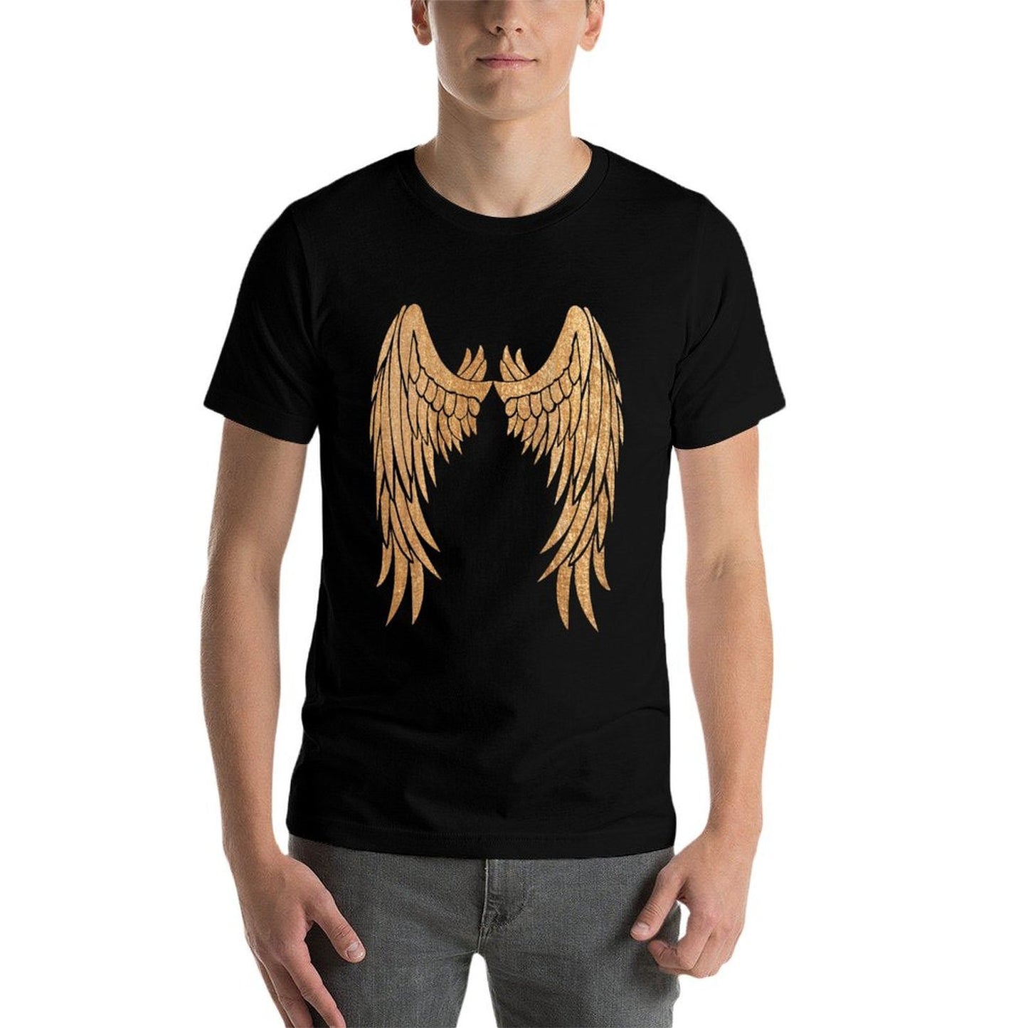 Golden Angel Wings On Back - Angelic Wings Design  Polyester Blend T-Shirt