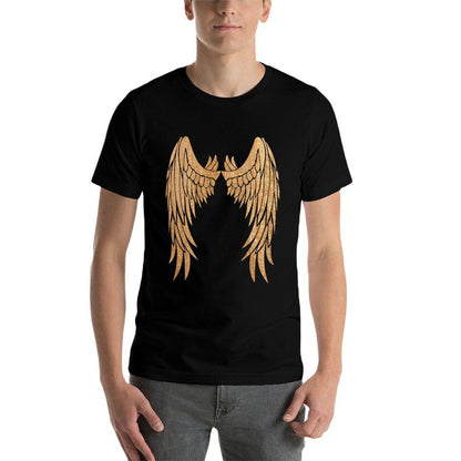 Golden Angel Wings On Back - Angelic Wings Design  Polyester Blend T-Shirt