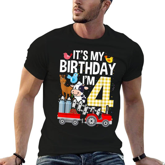 Farm Animals 4 Year Old It's My Birthday 4th Birthday Party  Vintage-inspired T-Shirt