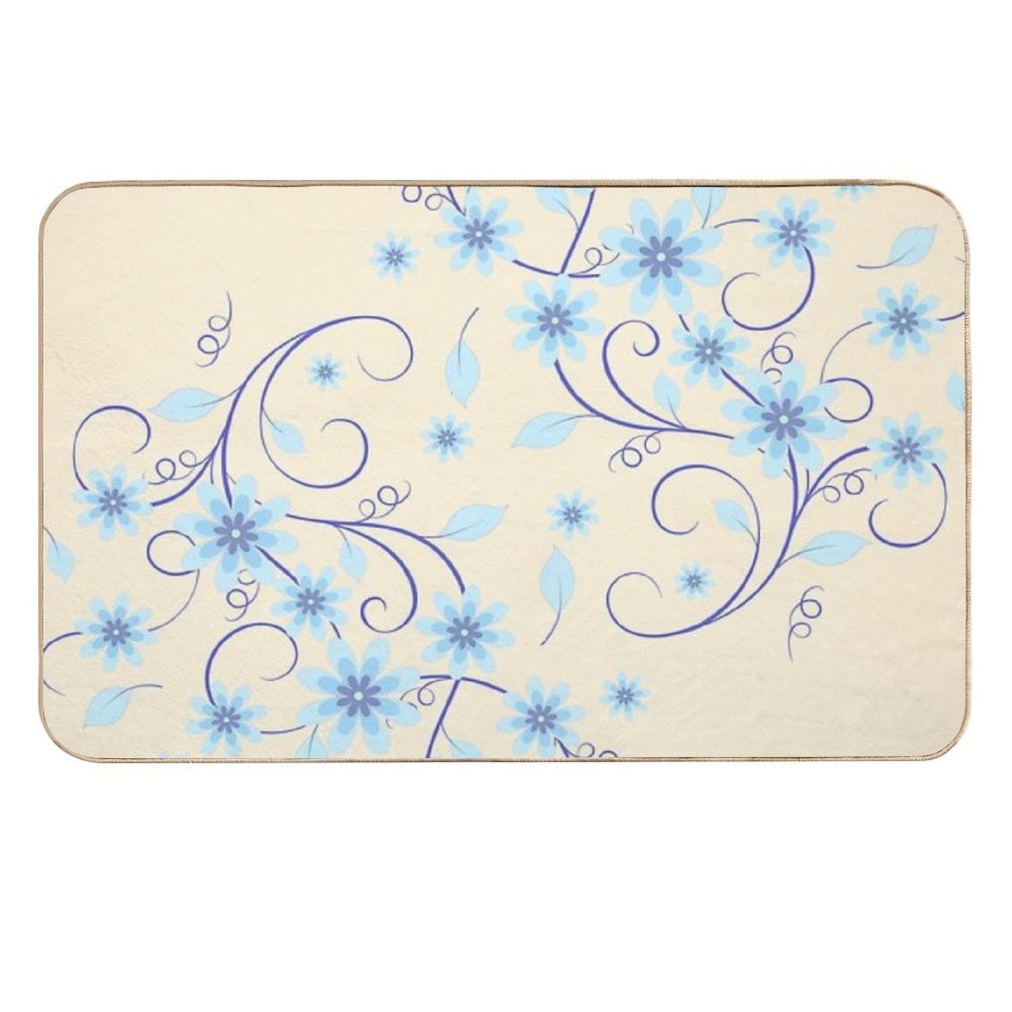 Blue Flowers (Sunny Beige)  Eco-Friendly Bath Mat
