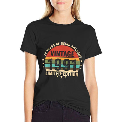Retro Vintage 1991 30 Year Old 30th Birthday for Men Him Her  Heathered Texture T-Shirt