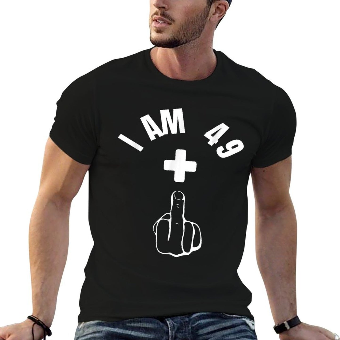 I Am 49 + 1 Middle Finger Funny 50th Birthday 50 Years Old  Easy-care T-Shirt