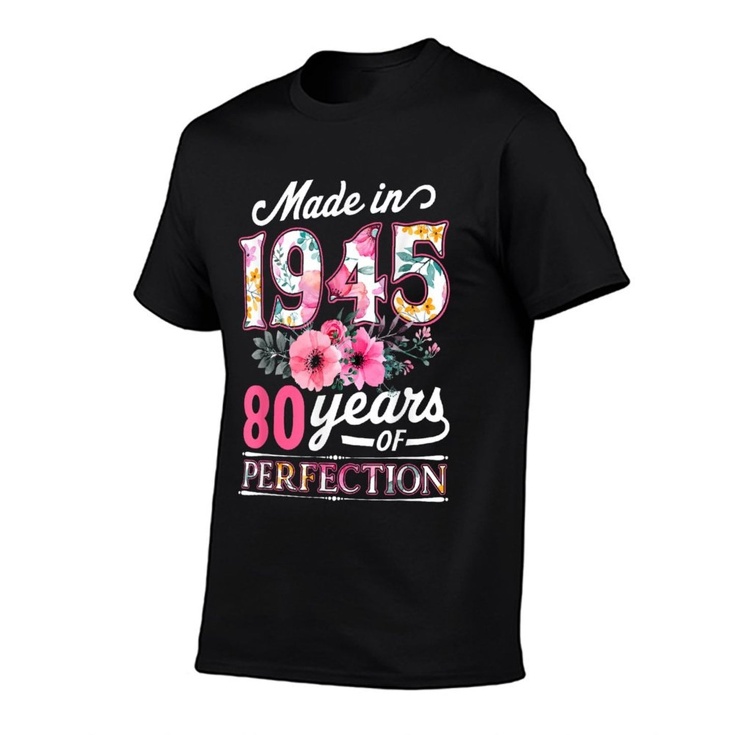 80 Year Old Made In 1945 Floral Flower 80th Birthday Womens  Lightweight T-Shirt