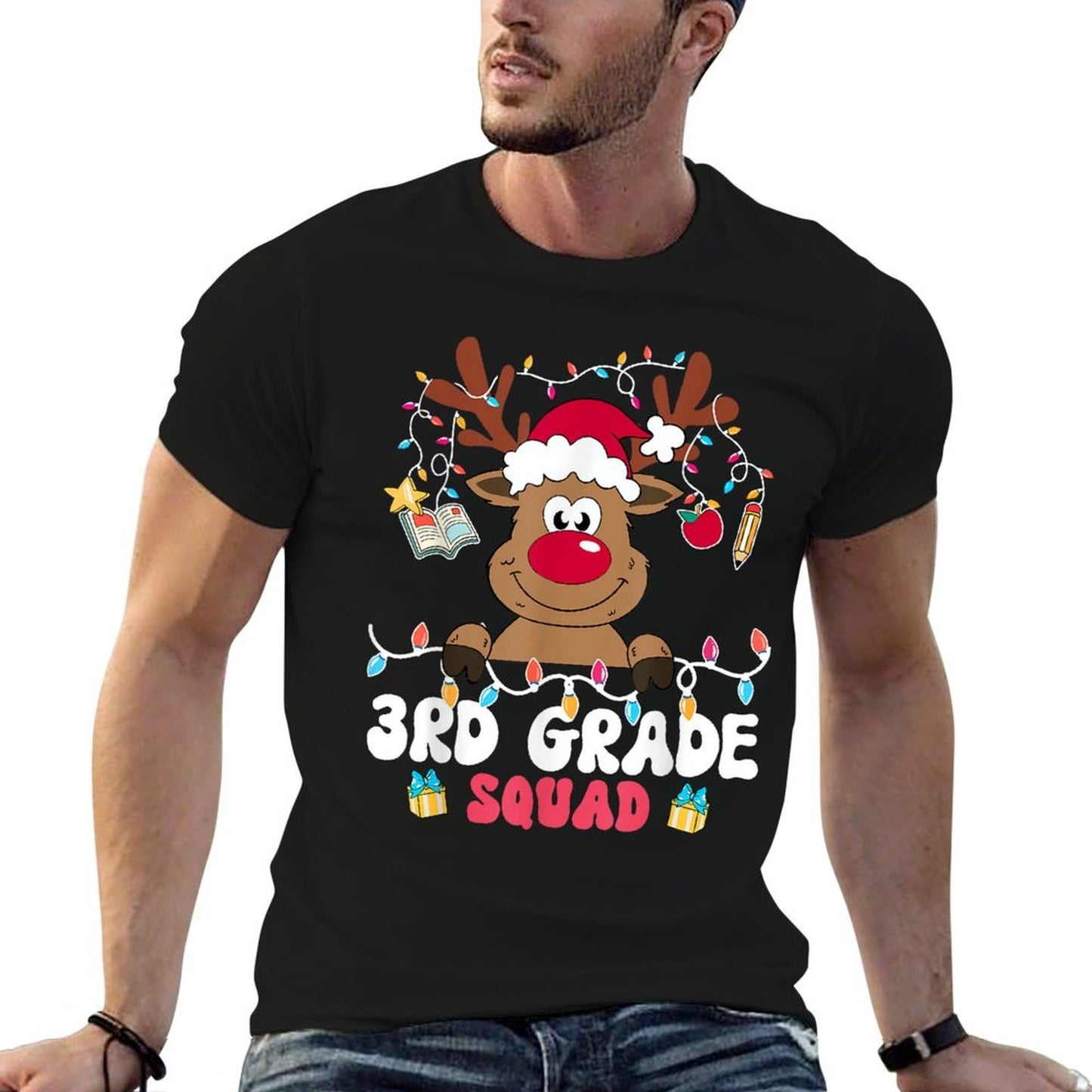 3rd Grade Squad Reindeer Christmas Third Grade Teacher Xmas  Summer-ready Fabric T-Shirt