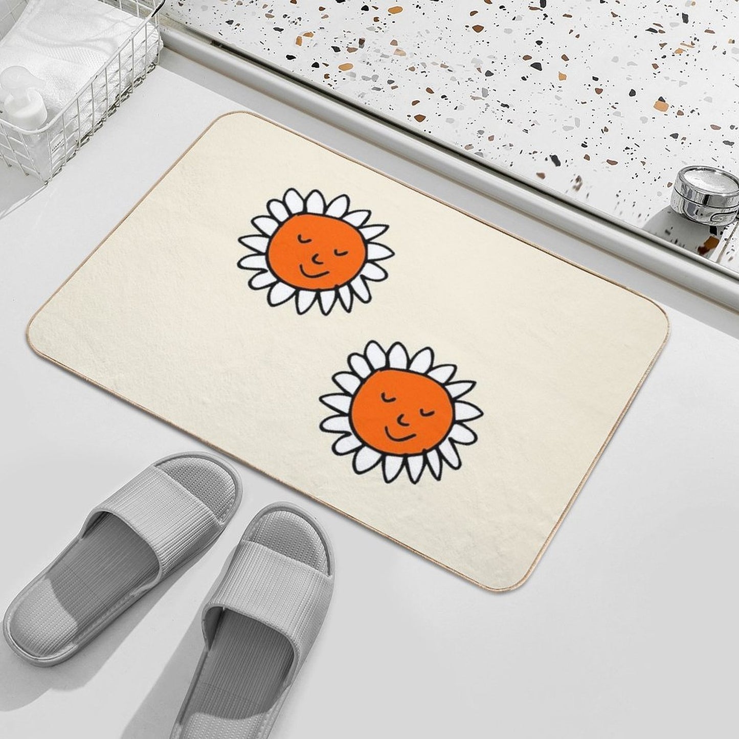 Spring Cat Sun Flower Beige  Stain-Proof Bath Mat