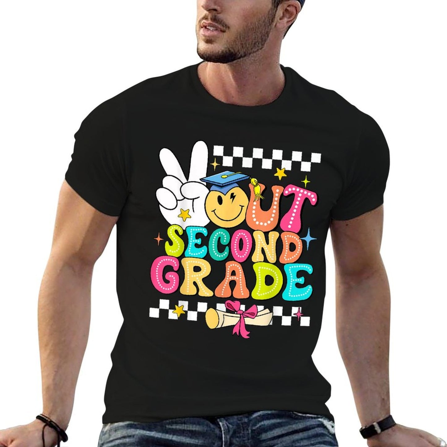 Peace Out Second Grade Graduation Last Day School 2nd Grade  Stretchy T-Shirt