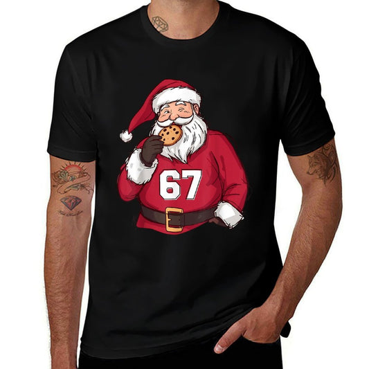 Funny 6 7 Meme Brainrot Santa Claus for Boys Kids Christmas  Ribbed Collar T-Shirt