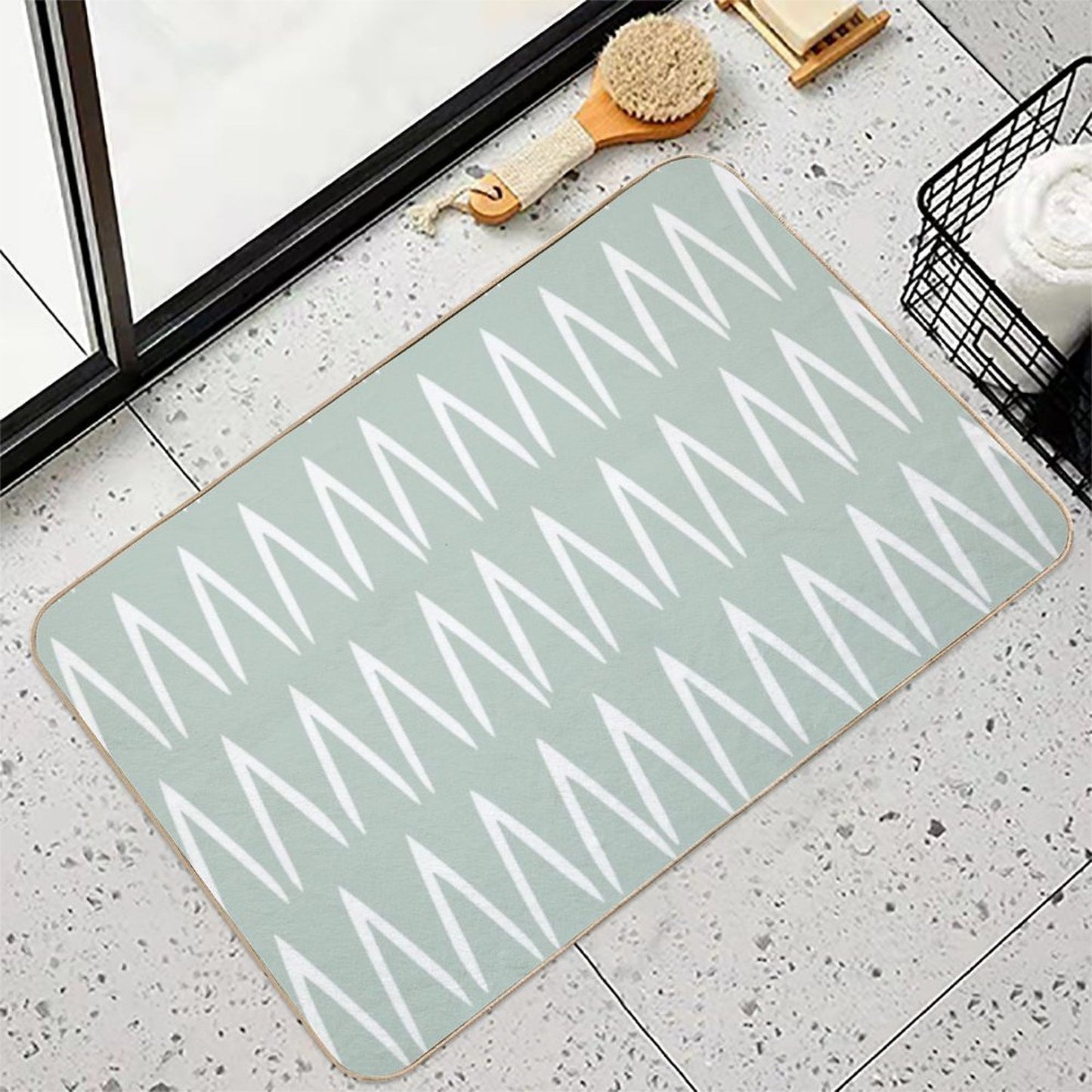 Boho Tribal Abstract Pattern, Sage Green  Toxin-Free Bath Mat