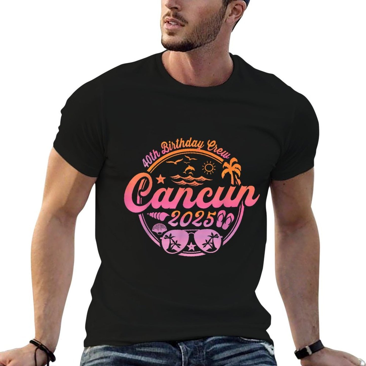 Cancun Mexico 40th Birthday Crew 2025 Vacation Cruise Party  Trendy Pattern T-Shirt