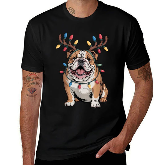 Santa English Bulldog Reindeer Light Christmas  Vintage-inspired T-Shirt