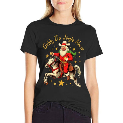 SuminSusi Funny Christmas Giddy Up Jingle Horse Unisex for Men, Women - Black, Small,, Classic Fit, Polyester, Crew Neck, Cartoo  Eco-friendly Material T-Shirt