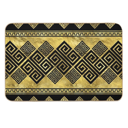 Greek Meander - Greek Key Black And Gold  Easy Maintenance Bath Mat