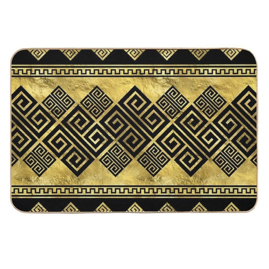 Greek Meander - Greek Key Black And Gold  Easy Maintenance Bath Mat