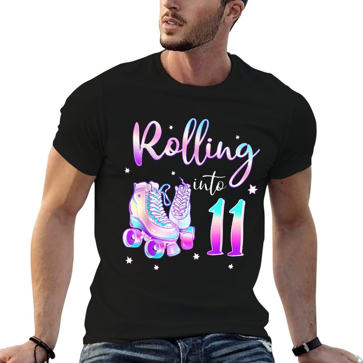 Kids 11 Years Old Birthday Girl Rolling Into 11th Bday Theme  Trendy Pattern T-Shirt