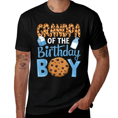 Grandpa of The Birthday Boy Milk And Cookies Opa 1st Bday  Ribbed Collar T-Shirt